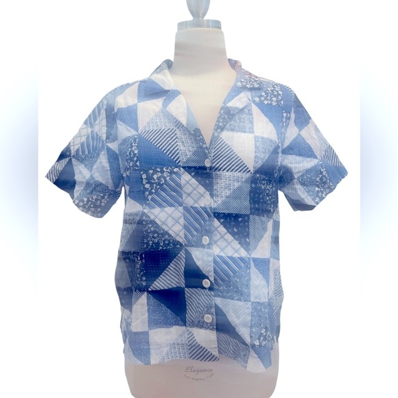 A N A - ❤️ Blue and White Patchwork Shirt - Picture 4 of 7